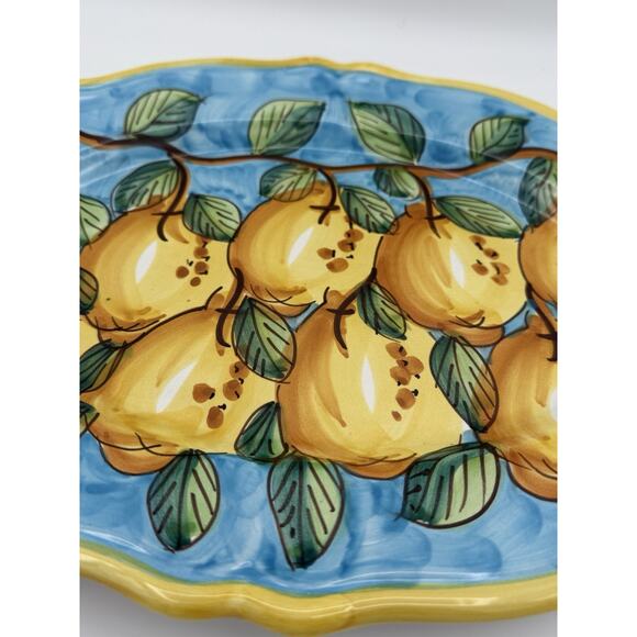 Italian Glazed Terra Cotta Hand Painted Lemon Serving Platter/Tray 15”x11” EUC! - Picture 10 of 11